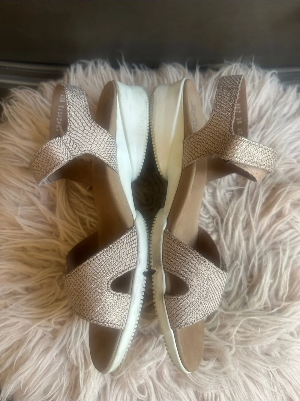 Mephisto Metallic Blush Strappy Wedge Sandals